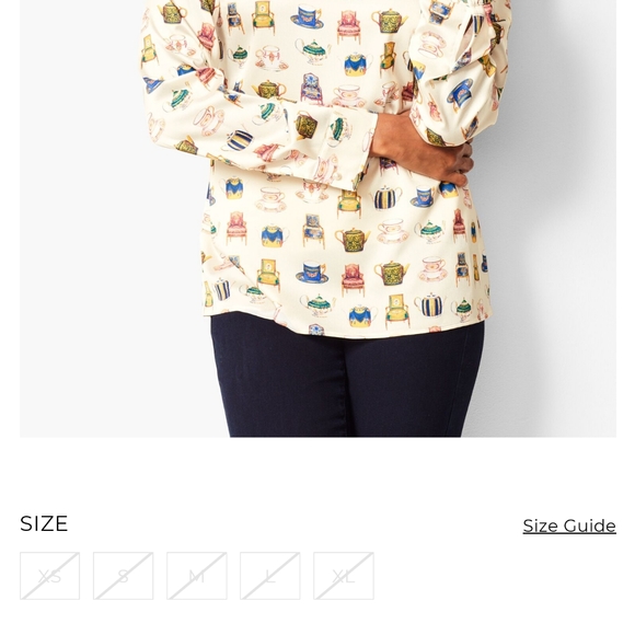 Talbot's Vintage Tea Cup Print Long Sleeve Polyester Blouse Size Women's L - Picture 7 of 7